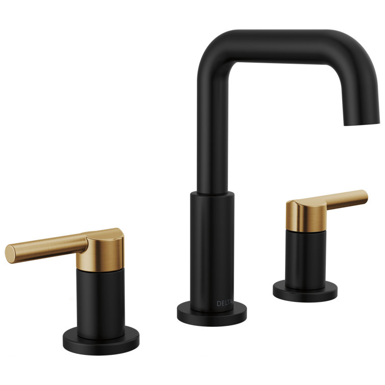 Matte Black and Champagne Bronze Widespread Bathroom Faucet