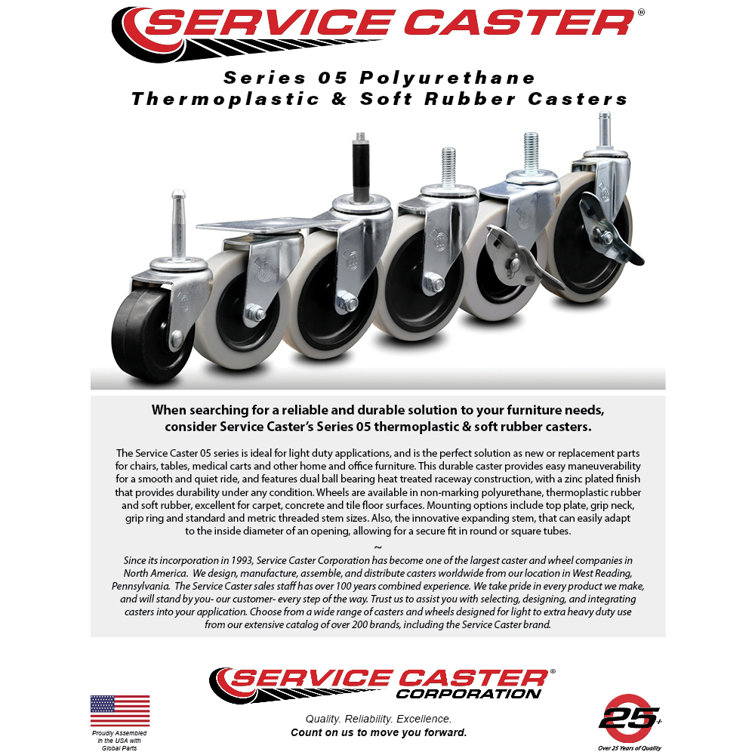 5" Zinc-Plated Swivel Casters with Brakes - Set of 4