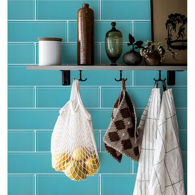 Aqua Blue 4" x 12" Polished Glass Subway Tile