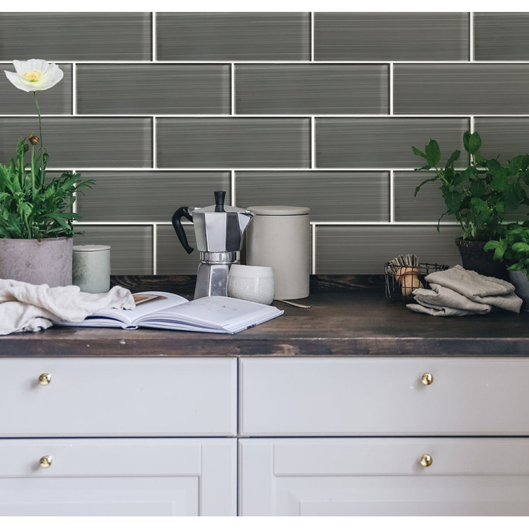 Hand Painted Dark Gray Polished Glass Subway Wall Tile