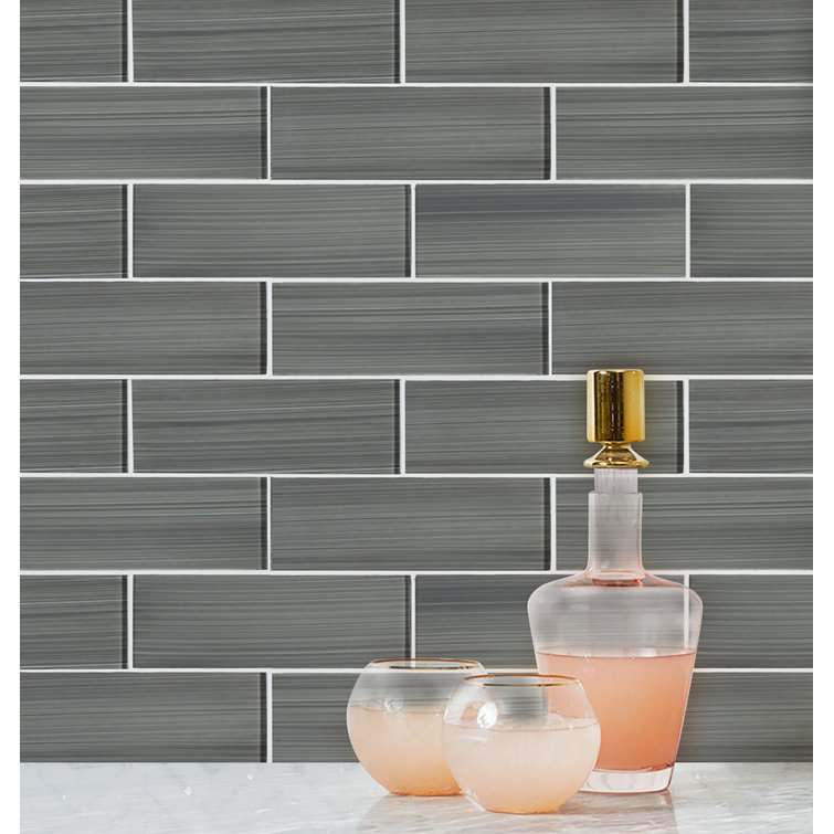 Hand Painted Dark Gray Polished Glass Subway Wall Tile