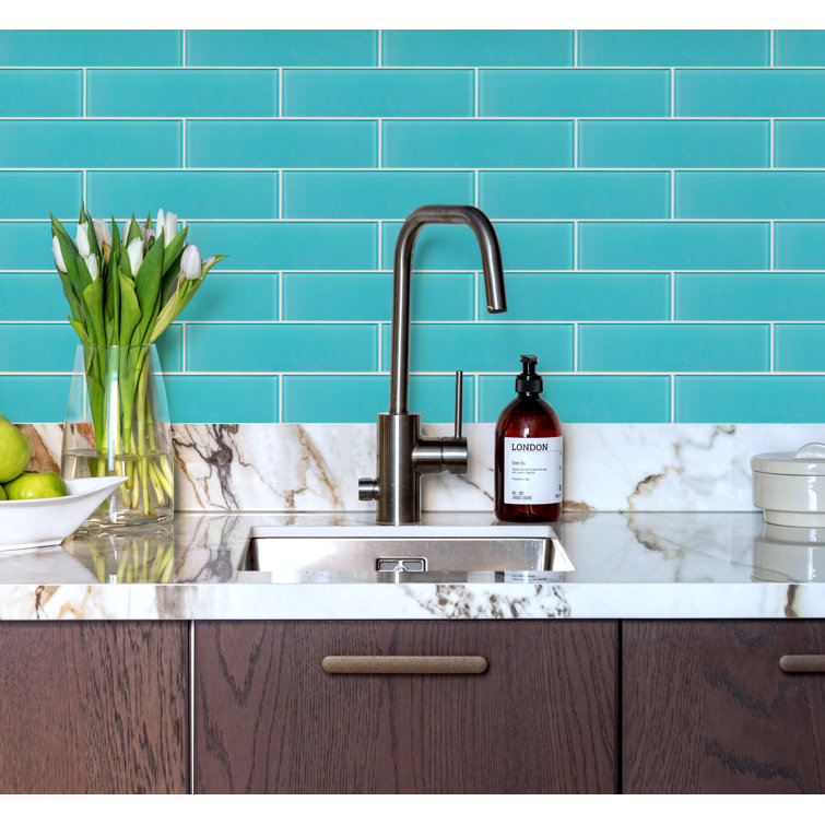 Aqua Blue 3" x 12" Polished Glass Subway Tile