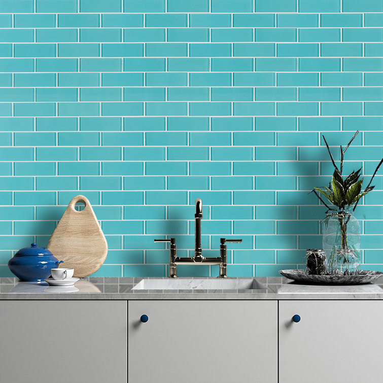 Aqua Blue 2" x 6" Polished Glass Subway Tile