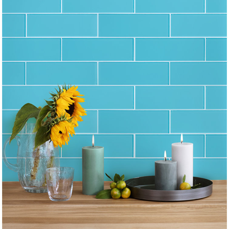 Aqua Blue 4" x 12" Polished Glass Subway Tile