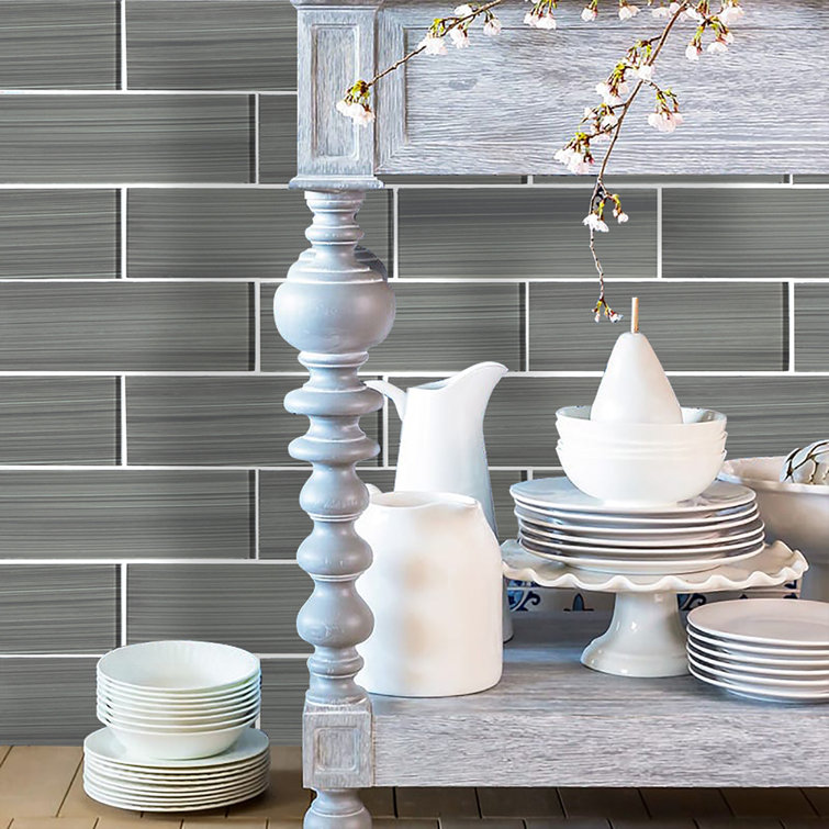 Hand Painted Dark Gray Polished Glass Subway Wall Tile