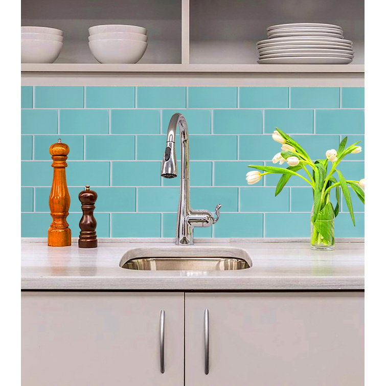 Lucid 3'' x 6'' Light Blue Glass Subway Wall Tile