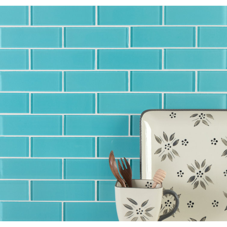 Aqua Blue 2" x 6" Polished Glass Subway Tile