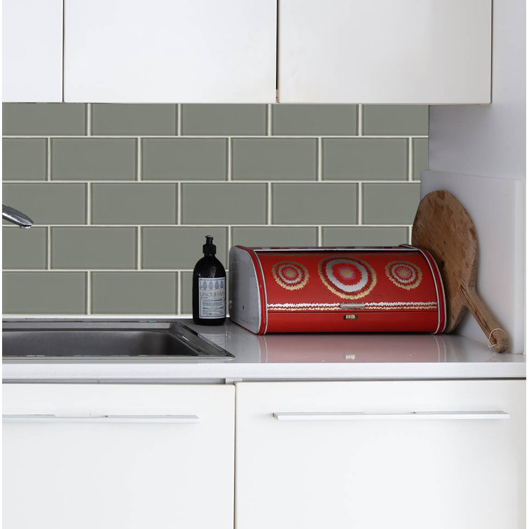 Soft Gray 3'' x 6'' Glass Peel and Stick Subway Tile