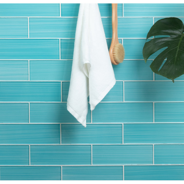Aqua Blue Hand Painted Polished Glass Subway Wall Tile