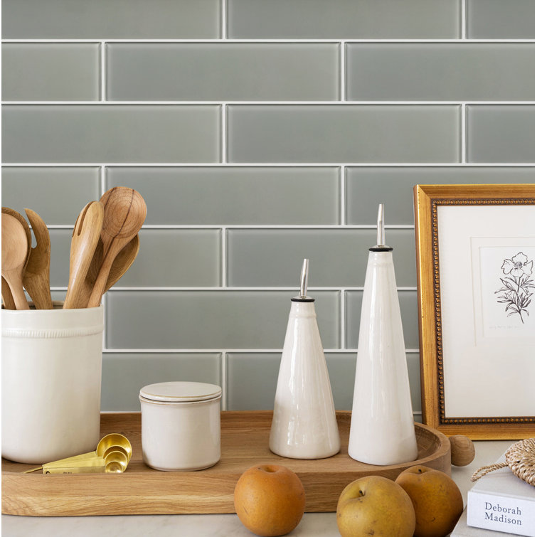Soft Gray 3" x 12" Polished Glass Subway Tile