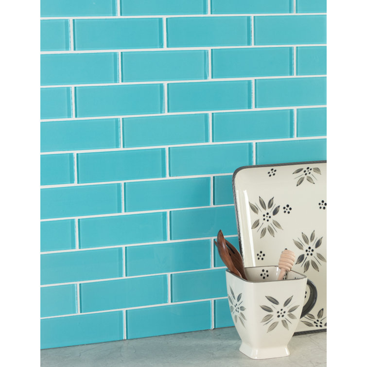 Aqua Blue 2" x 6" Polished Glass Subway Tile