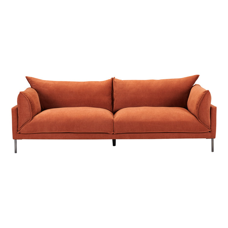 Burnt Auburn Polyester Upholstered Sofa with Solid Wood Frame