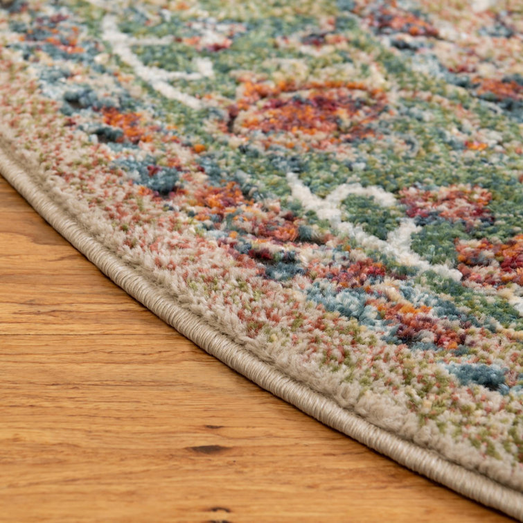 Blue Oriental Synthetic Round Rug with Jute Backing