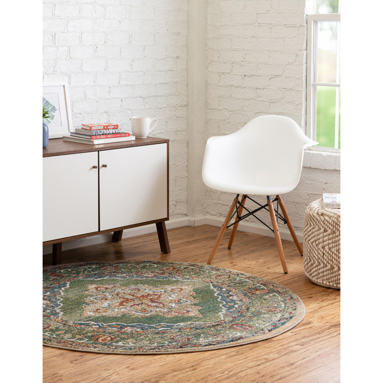 Blue Oriental Synthetic Round Rug with Jute Backing