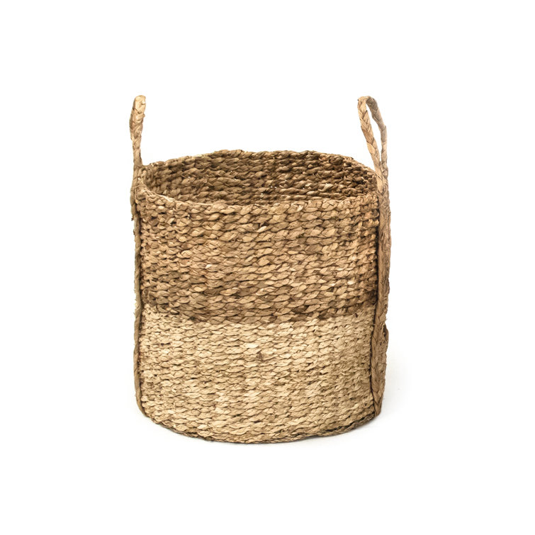 Handmade Dark Brown and Beige Seagrass Round Storage Basket