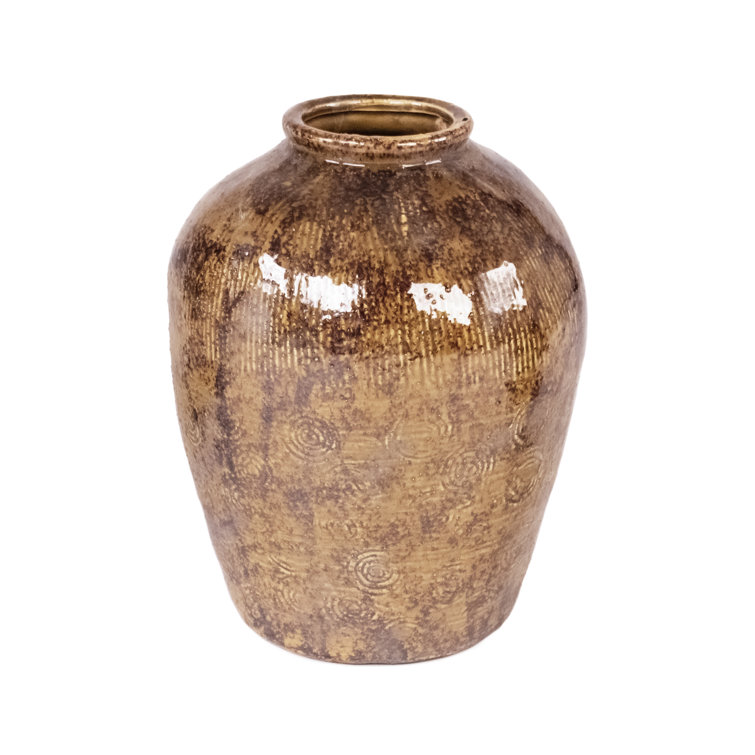 Semi-Glazed Brown Ceramic Decorative Table Urn Vase