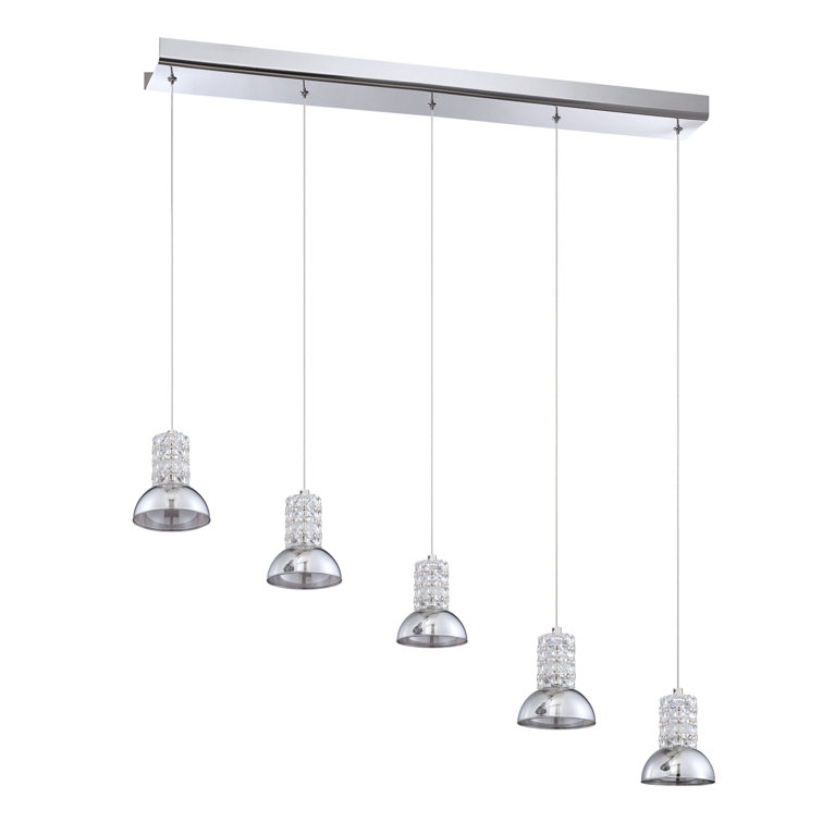 Mirrored Glass & Chrome 5-Light Island Pendant with Decorative Crystals