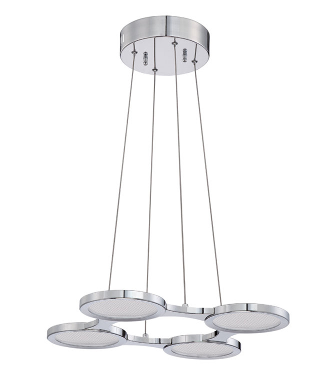 Modern Chrome LED Pendant with Clear Mesh Diffuser, 4-Light