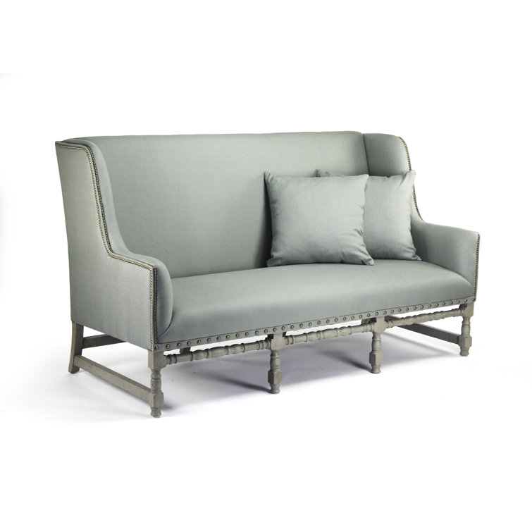 Sage Green Linen Sofa with Nailhead Trim