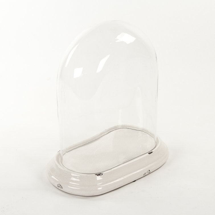 Distressed Crackle White Ceramic Base Glass Terrarium, 17.75"H