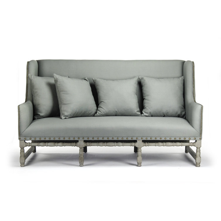 Sage Green Linen Sofa with Nailhead Trim