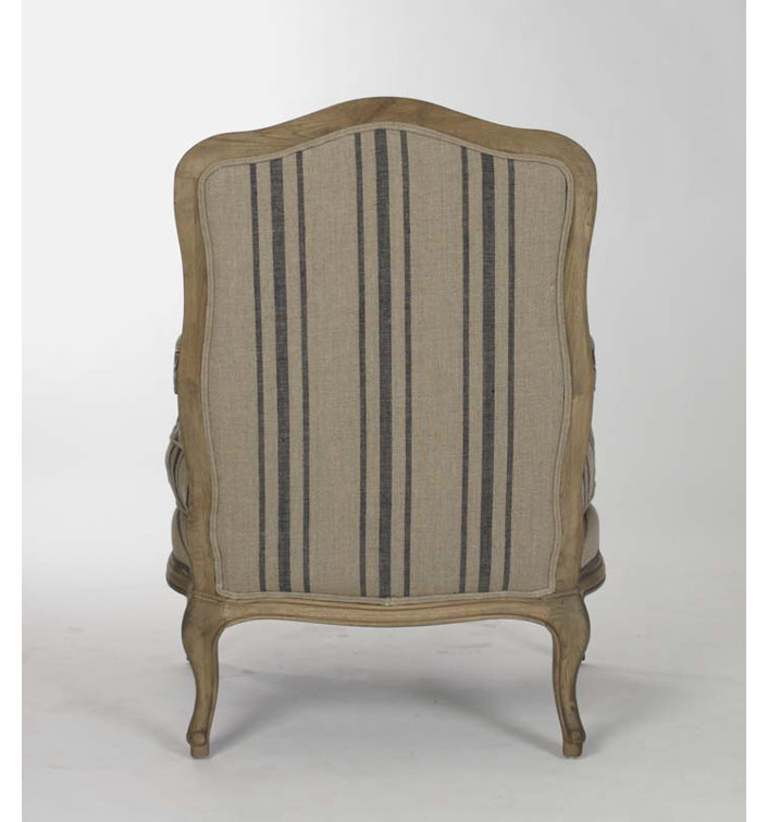 English Khaki Linen and Blue Stripe Handcrafted Armchair