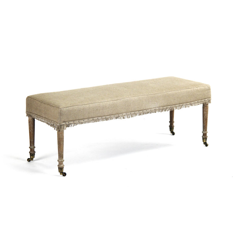 Laurent Hemp Linen Upholstered Bench with Limed Grey Oak Legs
