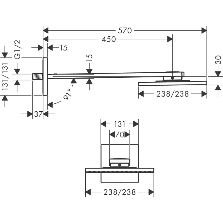 Chrome Square Wall Mounted Rain Shower Head