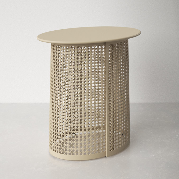 Cream Oval MDF and Iron Outdoor End Table