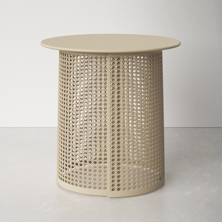 Cream Oval MDF and Iron Outdoor End Table
