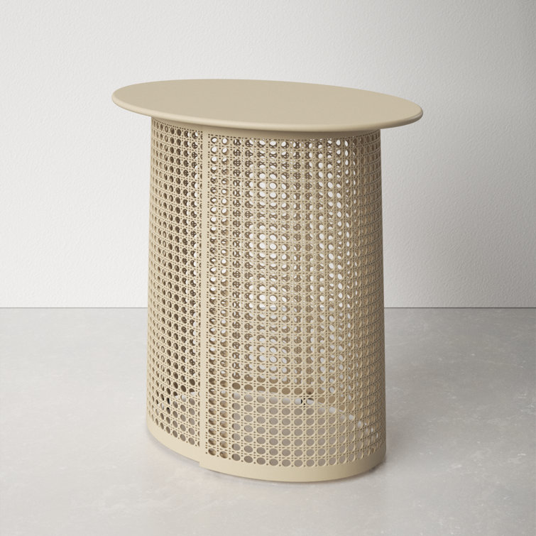 Cream Oval MDF and Iron Outdoor End Table