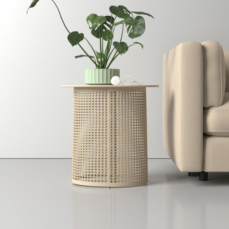 Cream Oval MDF and Iron Outdoor End Table