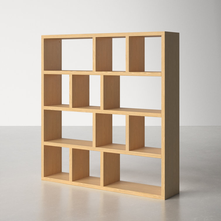 Berlin Geometric 5-Tier Oak Wide Bookcase with Cubbyholes