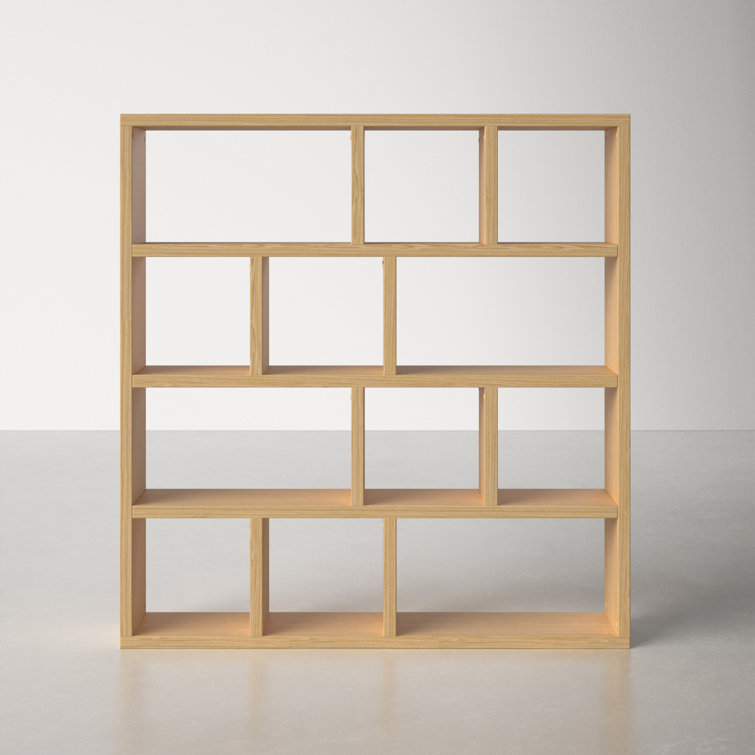 Berlin Geometric 5-Tier Oak Wide Bookcase with Cubbyholes