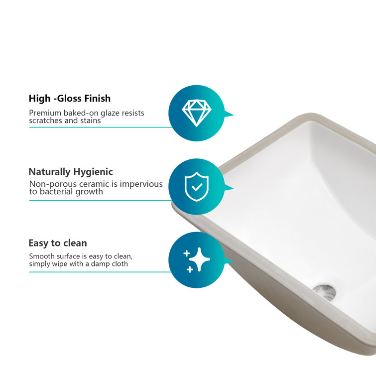 18.5" x 14" White Ceramic Rectangular Undermount Bathroom Sink