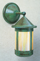 Verdigris Patina Outdoor Wall Sconce with Gold Iridescent Glass Shade