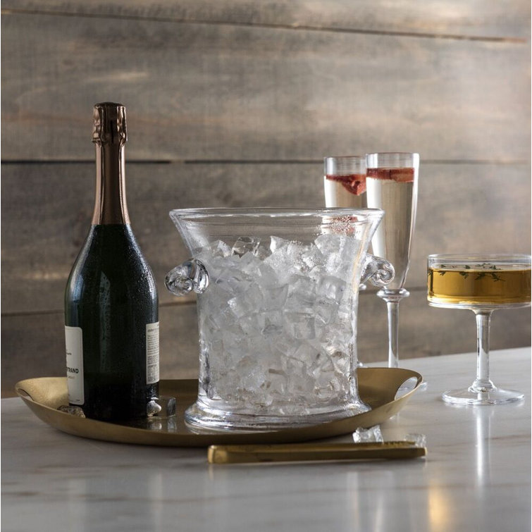 Large Clear Glass Ice Bucket with Spiral Handles