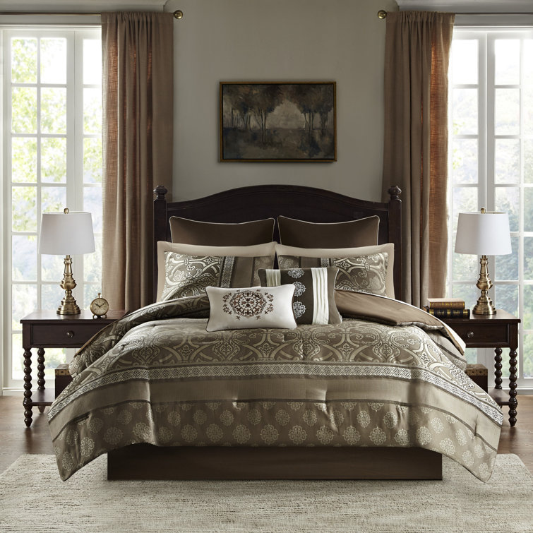 California King Brown Microfiber Reversible Jacquard Bedding Set
