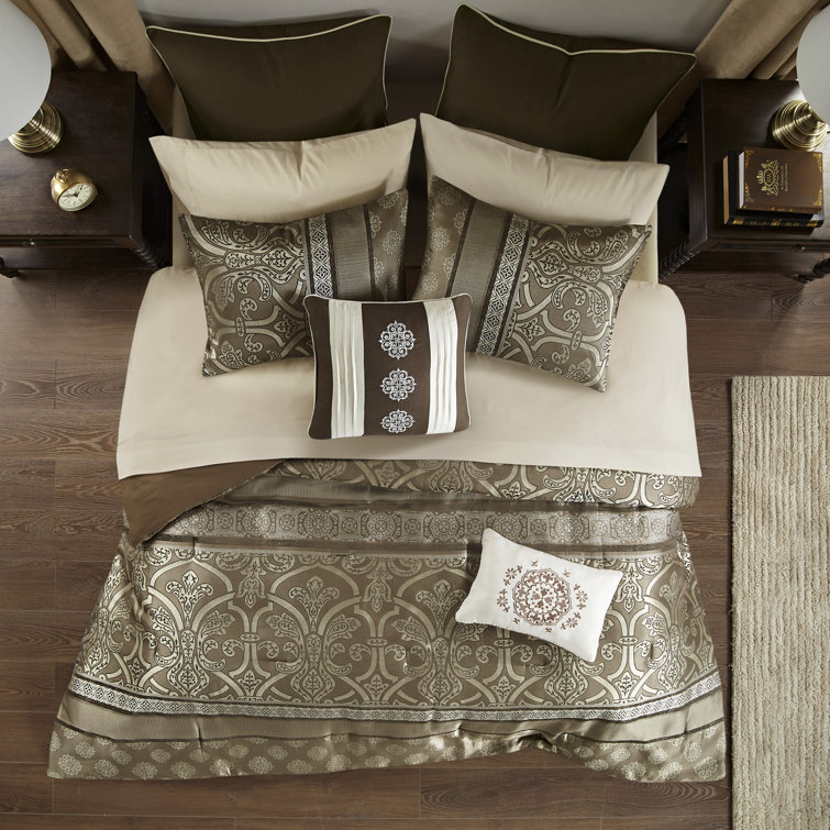 California King Brown Microfiber Reversible Jacquard Bedding Set