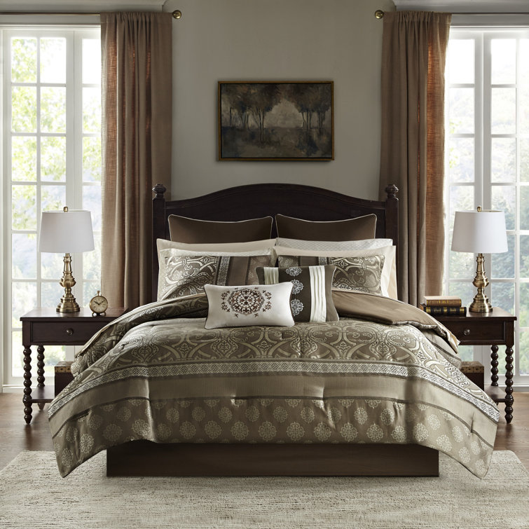 California King Brown Microfiber Reversible Jacquard Bedding Set