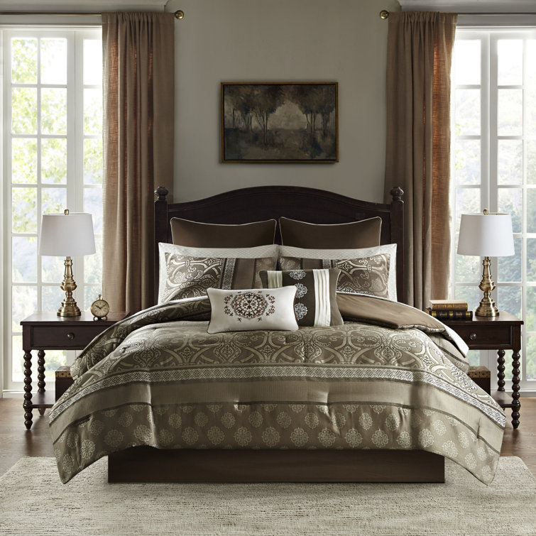 California King Brown Microfiber Reversible Jacquard Bedding Set