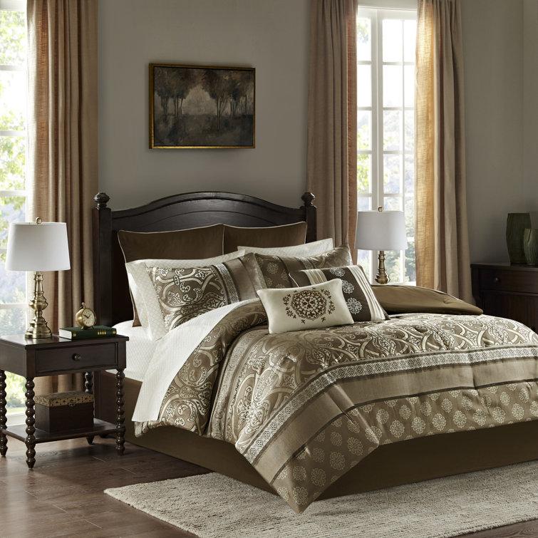 California King Brown Microfiber Reversible Jacquard Bedding Set