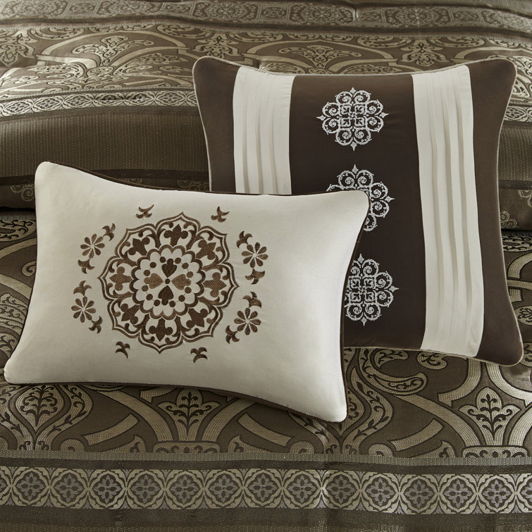 California King Brown Microfiber Reversible Jacquard Bedding Set