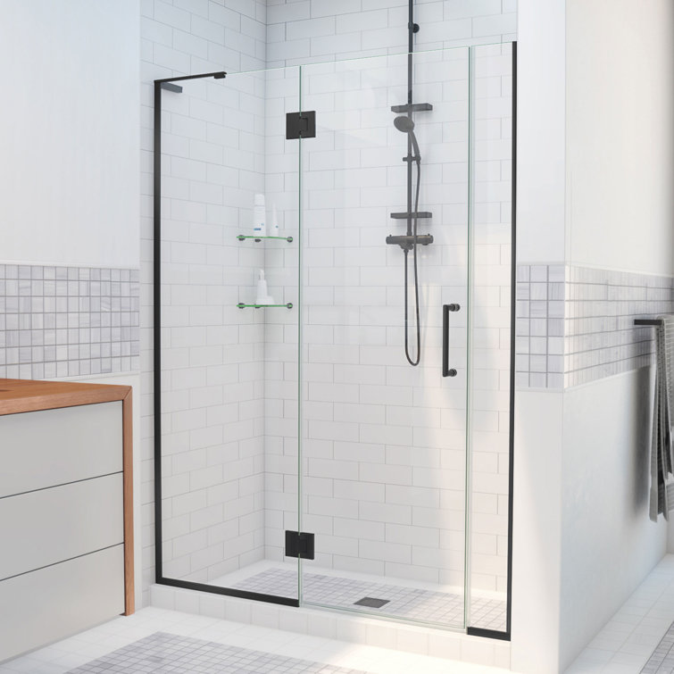 Satin Black Frameless Hinged Shower Door with Clear Glass