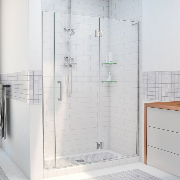 Unidoor-X 60" Clear Glass Frameless Hinged Shower Door with Black Hardware