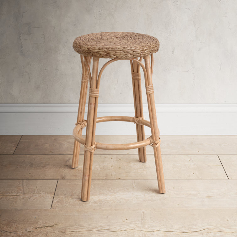 Natural Light Brown Wicker Rattan Backless Counter Stool