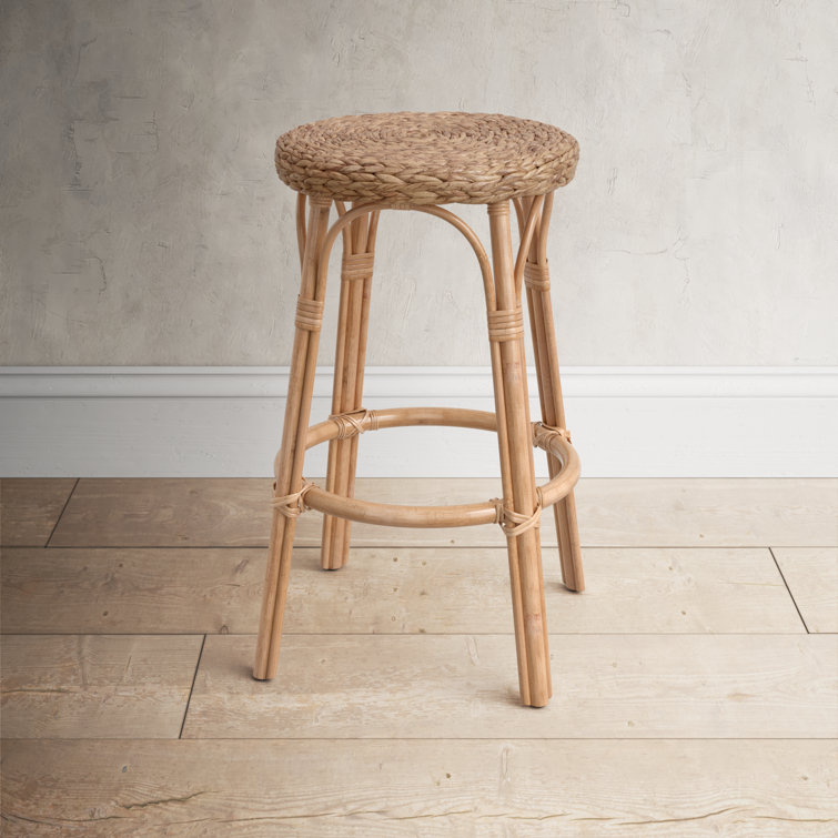 Natural Light Brown Wicker Rattan Backless Counter Stool