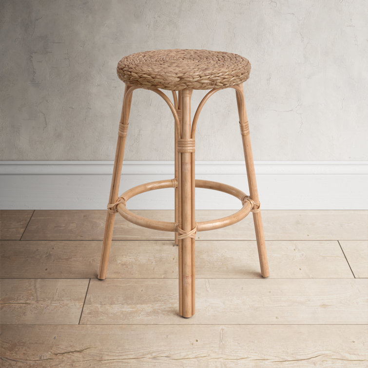 Natural Light Brown Wicker Rattan Backless Counter Stool