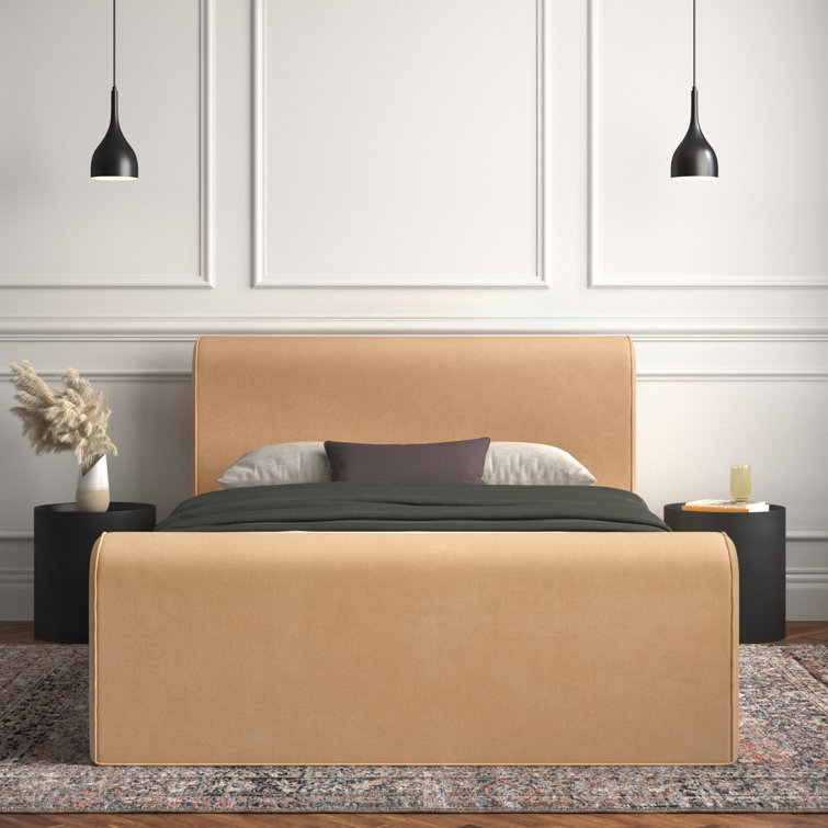 Surrey Camel Queen Linen Upholstered Bed with Metal Frame