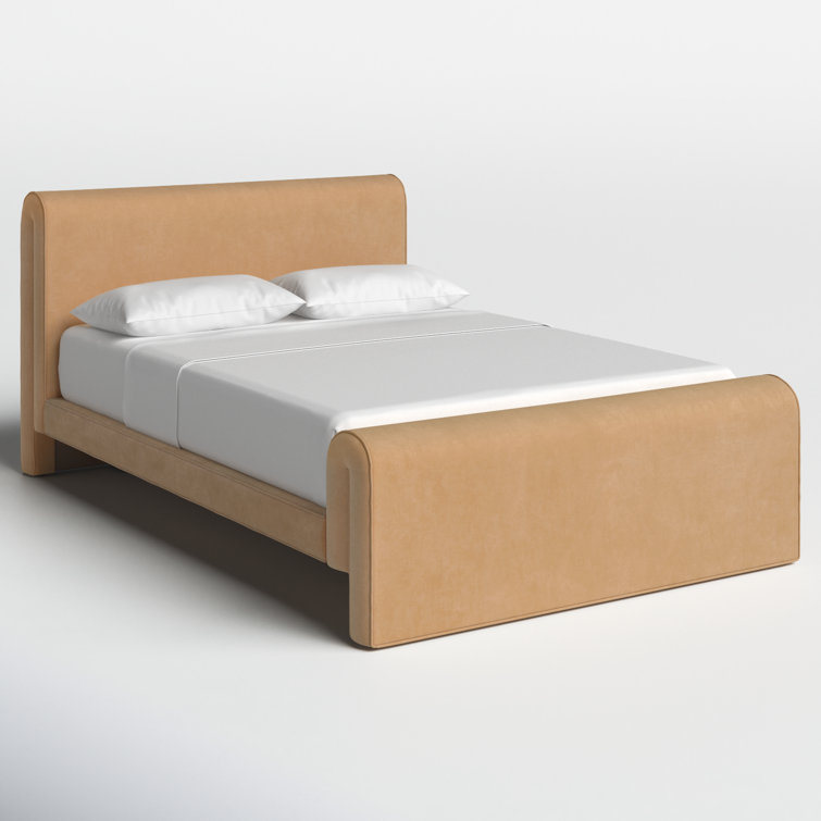 Surrey Camel Queen Linen Upholstered Bed with Metal Frame